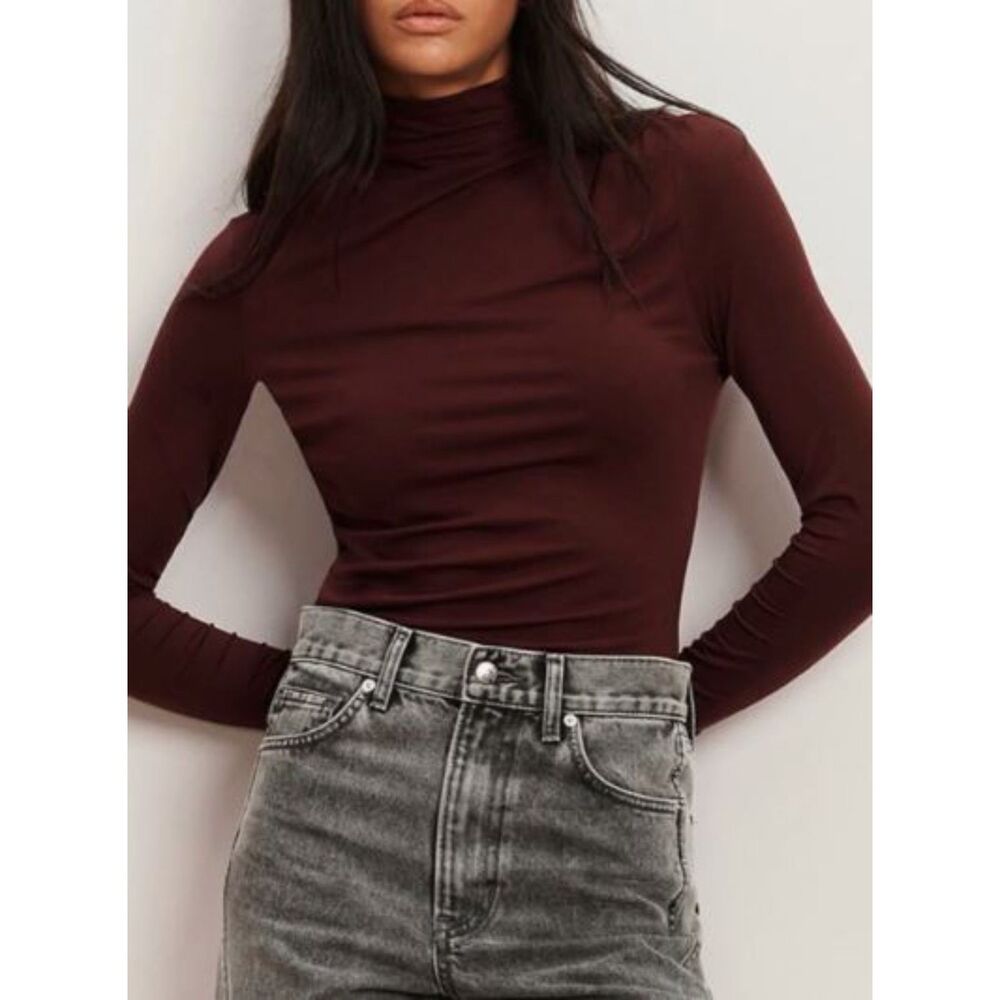 Veronica Beard Women's Mylie Mock Neck Long Sleeve Top Raisin Sz M NWT 198